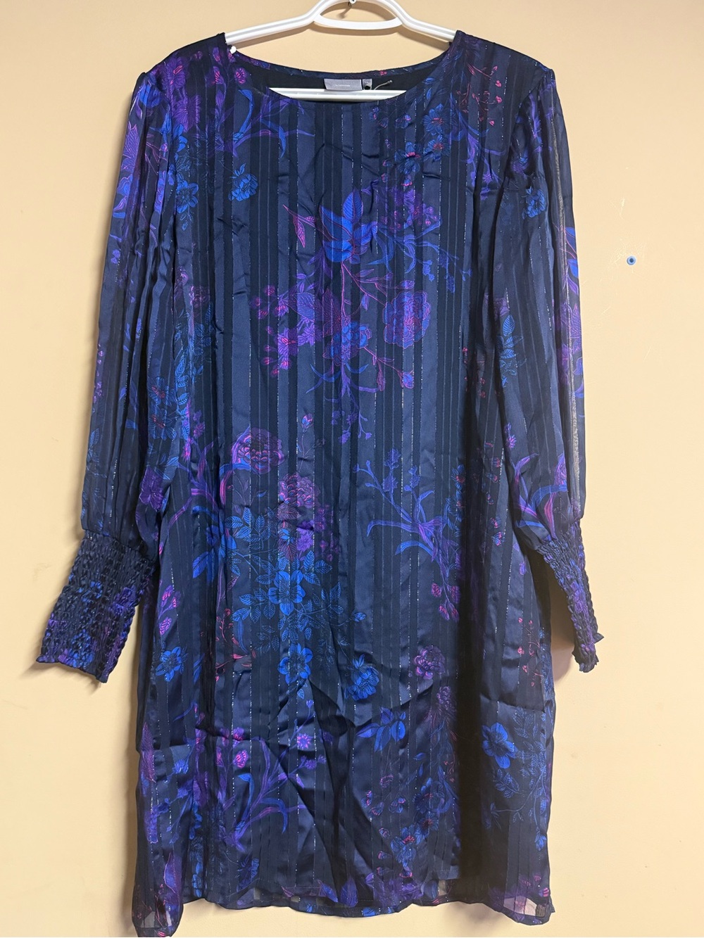 NWT B. Young Floral Long Sleeve Dress with 
Metallic Stripes
Size Medium